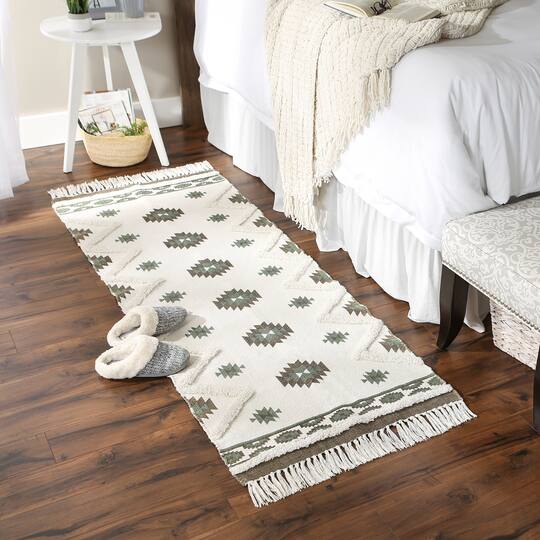 DII® Printed Off-White Hand-Loomed Shag Rug Runner